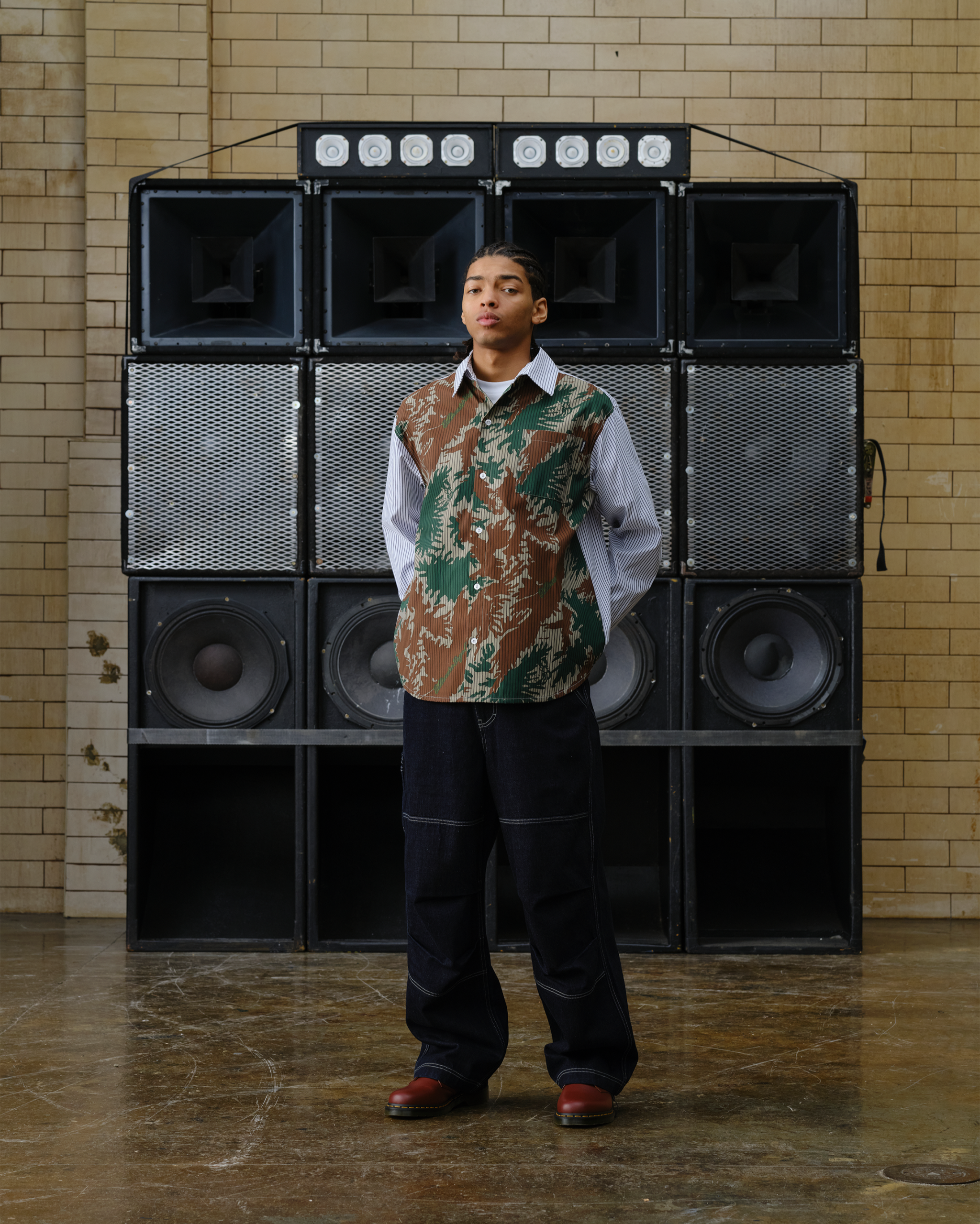 Burst Camo Half Print Poplin Stripe Shirt - Image 2